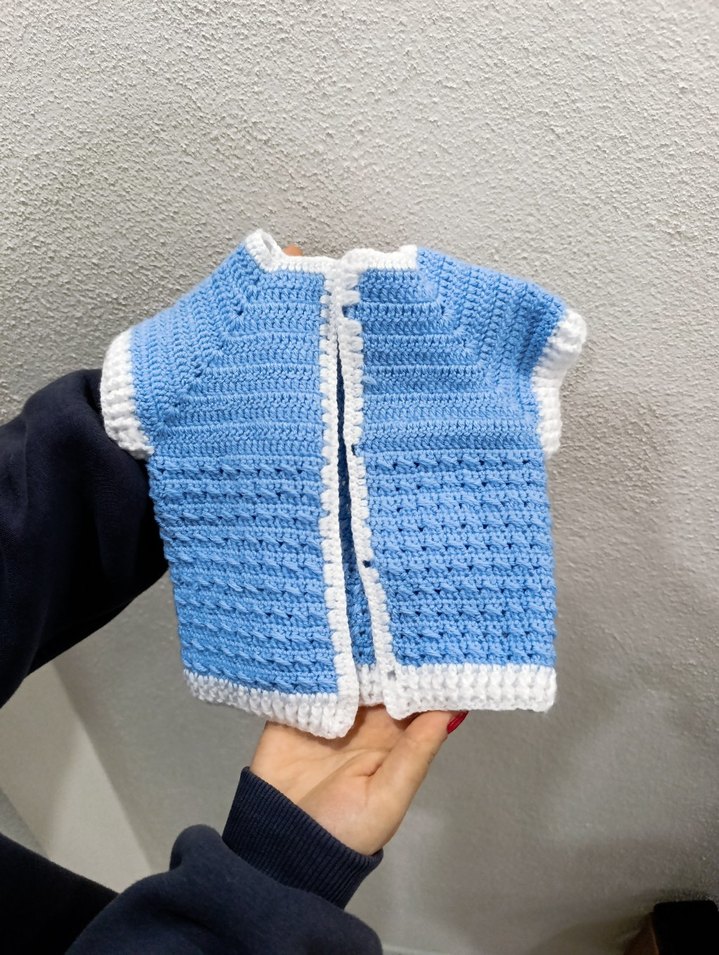 Erkek Bebek Örgü Askılı Tulum, yelek takımı - Görsel 5