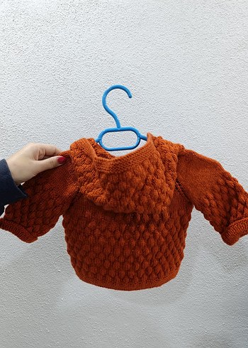 Kapüşonlu Örgü bebek Hırkası - Görsel 4