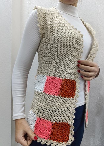 Bohem Örgü Kadın Yelek Renkli Desen - Görsel 2