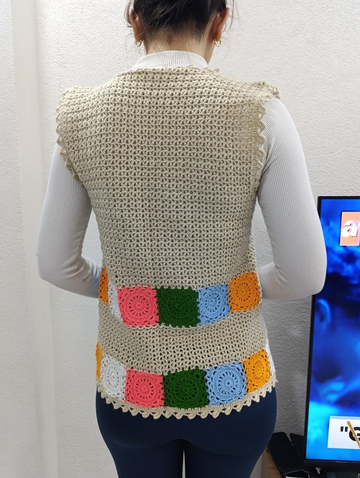 Bohem Örgü Kadın Yelek Renkli Desen - Görsel 3