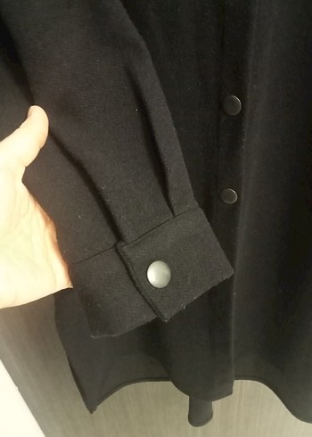 Düğmeli Siyah Midi Kadın Mont - Görsel 7