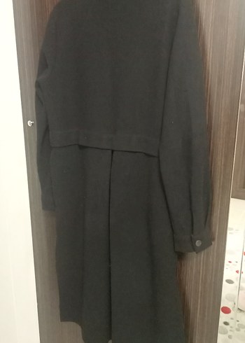 Düğmeli Siyah Midi Kadın Mont - Görsel 8