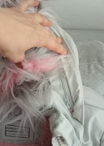 Kız Çocuk Gri Kapüşonlu Kürklü Mont - Görsel 7