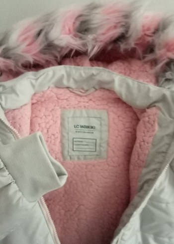 Kız Çocuk Gri Kapüşonlu Kürklü Mont - Görsel 6