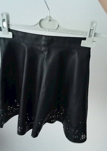 Siyah İşlemeli Deri Mini Etek - Görsel 2