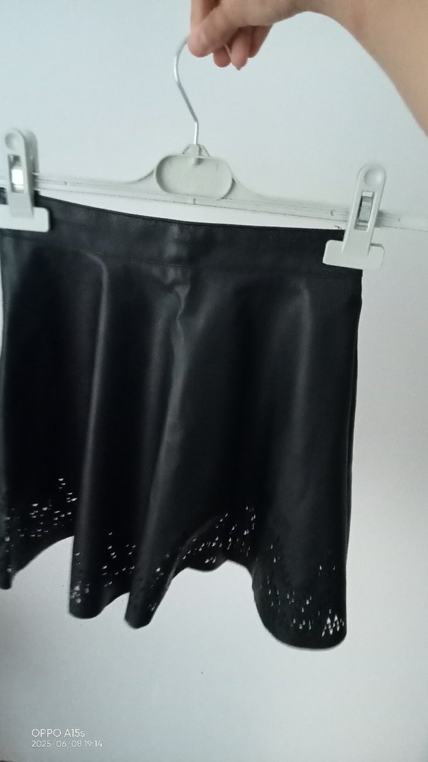 Siyah İşlemeli Deri Mini Etek - Görsel 2