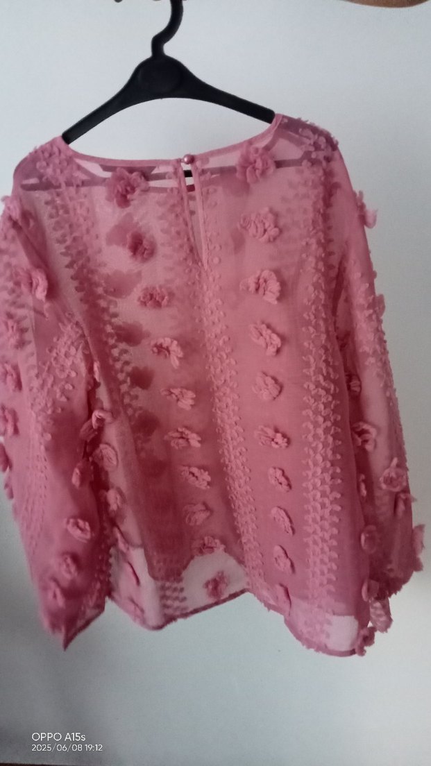 Pembe Nakışlı Bohem Uzun Kollu Bluz - Görsel 5