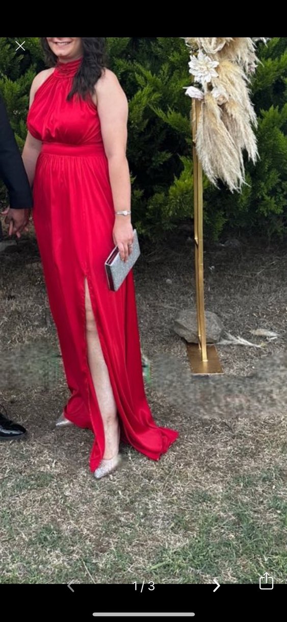 Kırmızı Uzun Drapeli Hamile Abiye Elbise - Görsel 3