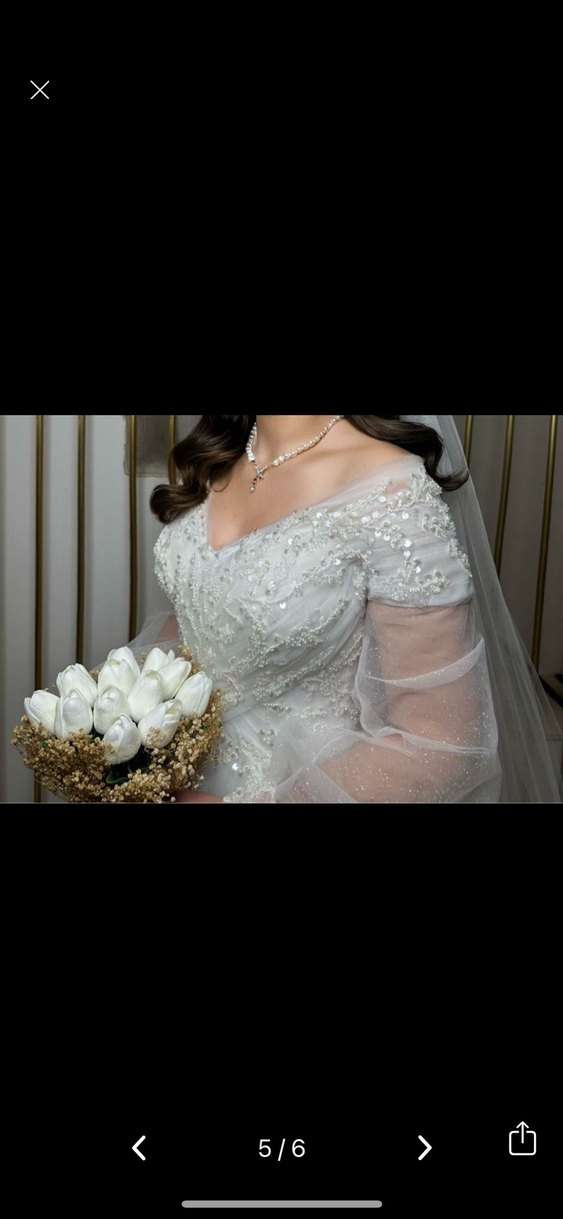 Uzun Kollu V Yaka Midi Beyaz A Kesim Gelinlik - Görsel 5