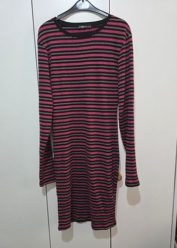 Pembe Çizgili Uzun Kollu Triko Elbise - Görsel 2