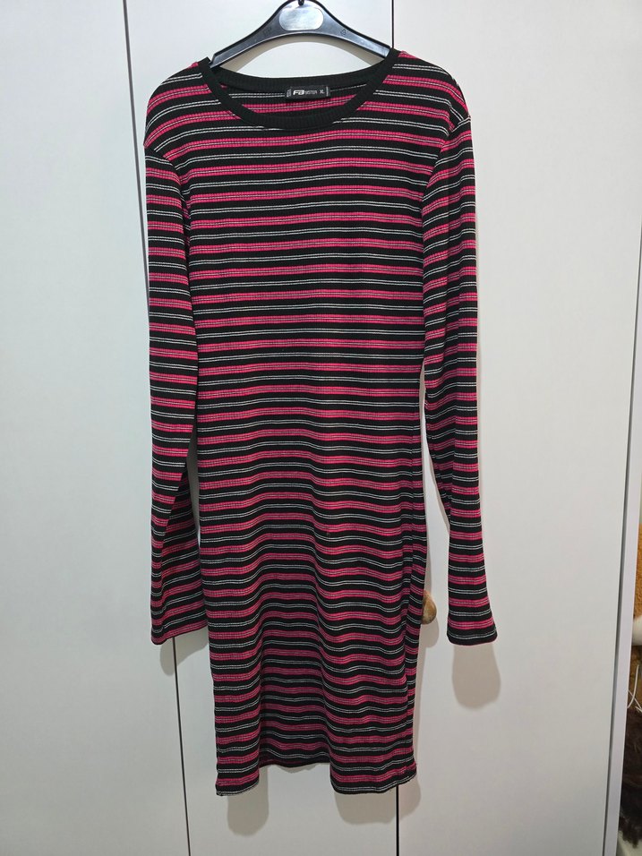 Pembe Çizgili Uzun Kollu Triko Elbise - Görsel 2