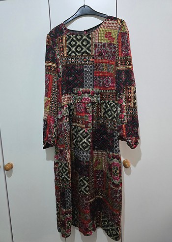 Uzun Bohem Desenli Kadın Elbise - Görsel 2