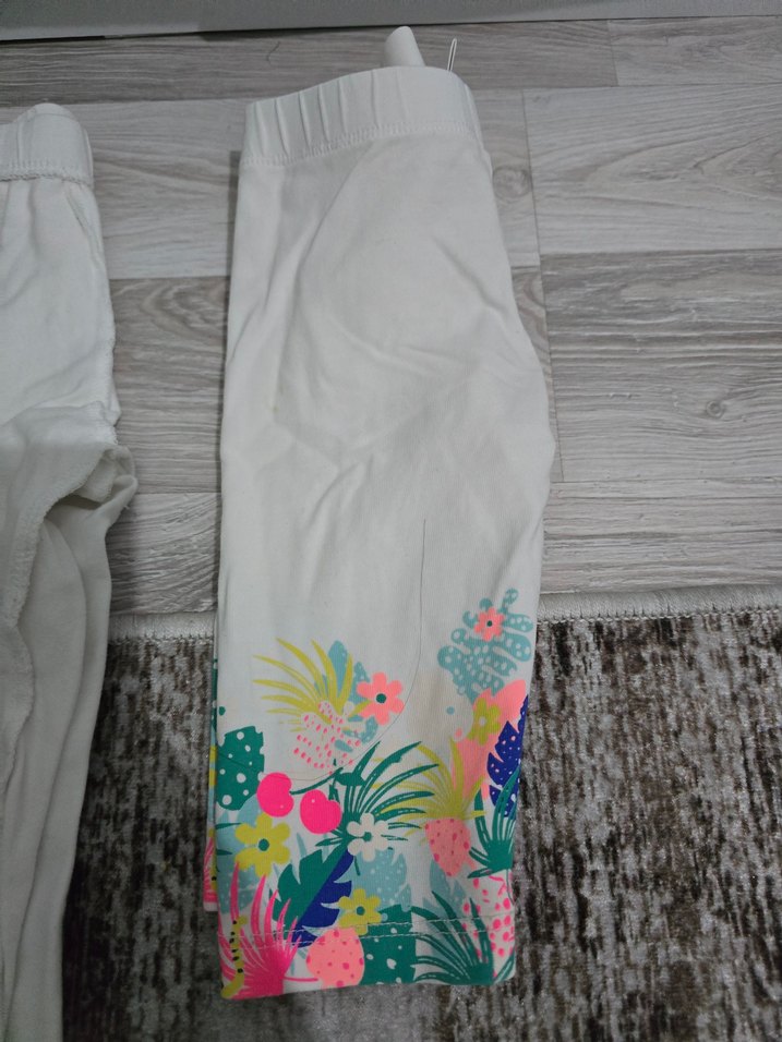 Kız Çocuk Desenli Beyaz Pamuklu Tayt - Görsel 2