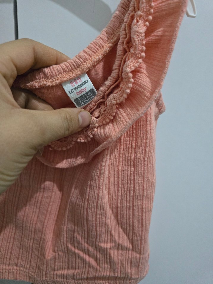 Kız Çocuk Pembe Askılı Fırfırlı Bluz - Görsel 2