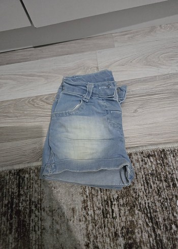 Kızlar için Gri Mavi Bağlamalı Bol Kesim Kot Şort - Görsel 3