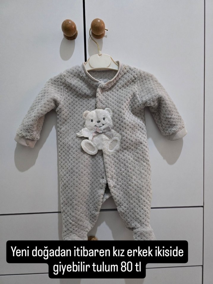 Gri Örgü Bebek Tulum, Uzun Kollu, Nakışlı - Görsel 2