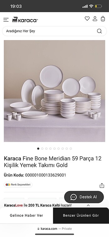  Beden Renk SIFIR KARACA YEMEK TAKIMI