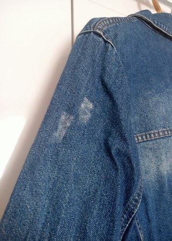 Düğmeli Mavi Kadın Denim Ceket - Görsel 4