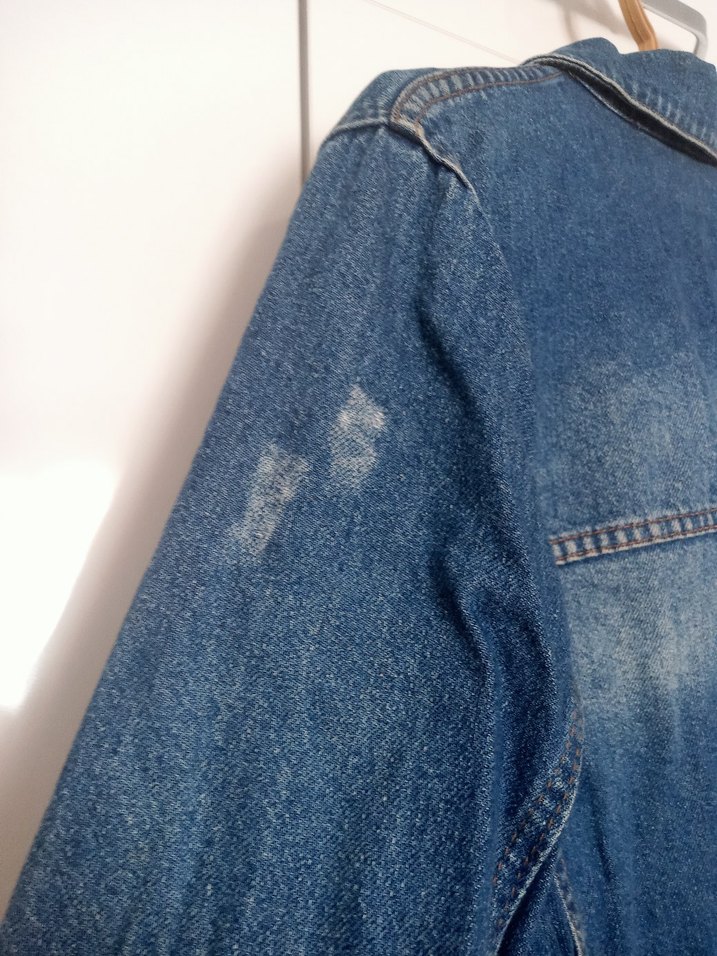 Düğmeli Mavi Kadın Denim Ceket - Görsel 4