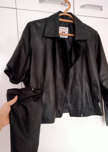 Deri Siyah Biker Ceket, Fermuarlı, Normal Boy - Görsel 2