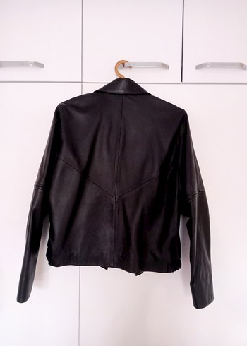 Deri Siyah Biker Ceket, Fermuarlı, Normal Boy - Görsel 3