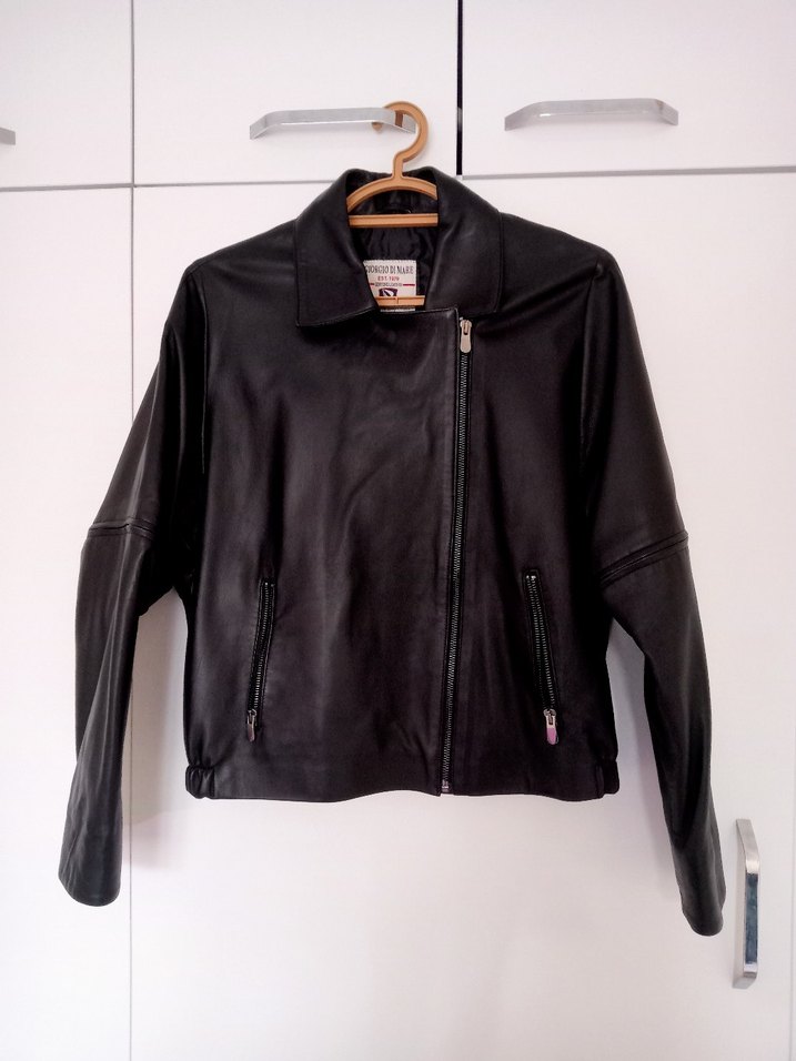 Deri Siyah Biker Ceket, Fermuarlı, Normal Boy - Görsel 4