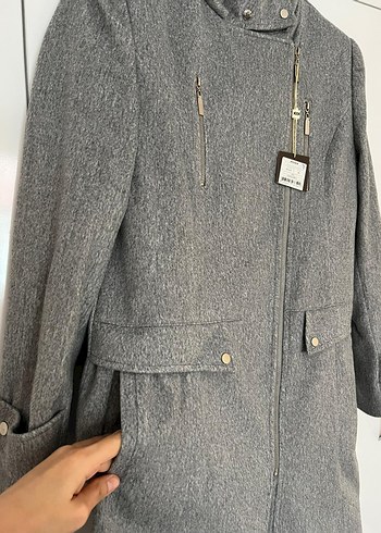 Gri Fermuarlı Kadın Kaban - Görsel 6