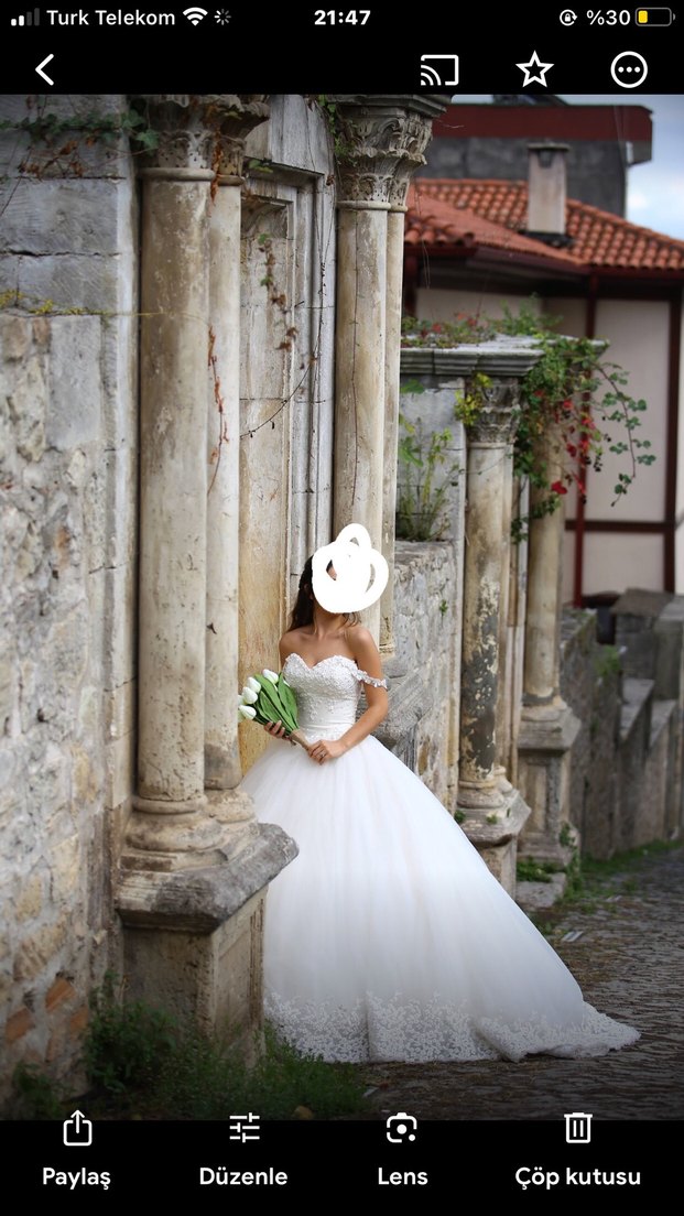 Straplez Uzun Beyaz Prenses Gelinlik - Görsel 2