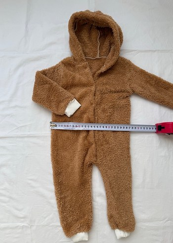Kahverengi Peluş Bebek Tulumu Kapüşonlu - Görsel 3