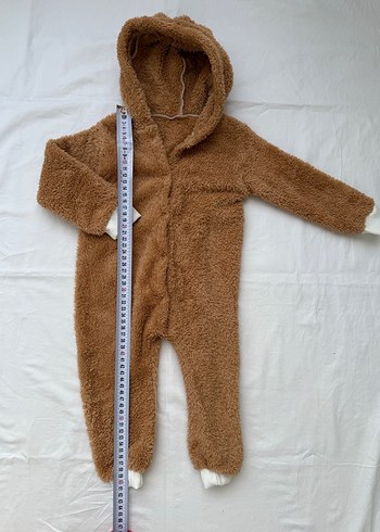 Kahverengi Peluş Bebek Tulumu Kapüşonlu - Görsel 2
