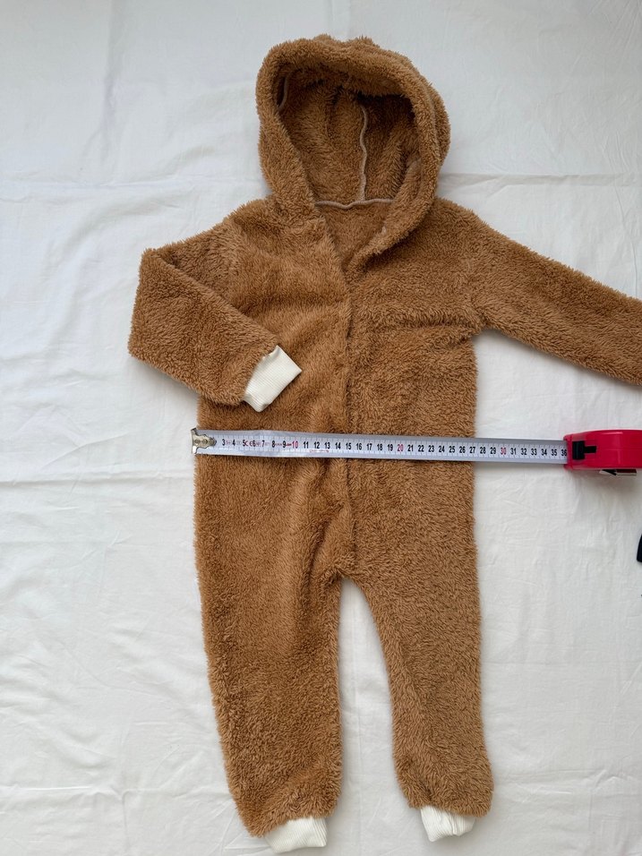Kahverengi Peluş Bebek Tulumu Kapüşonlu - Görsel 3