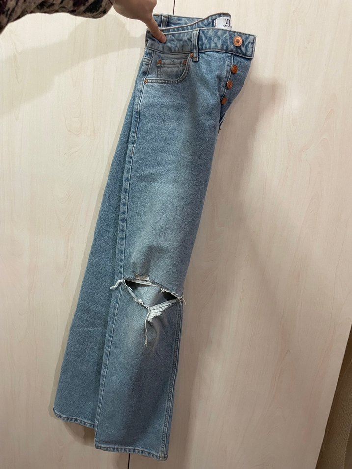Bohem Tarzı Gri Denim Kadın Pantolon - Görsel 3
