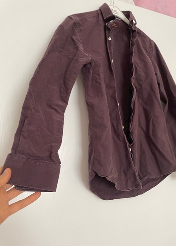 Bordo Erkek Keten Gömlek, Uzun Kollu, Düğmeli - Görsel 2