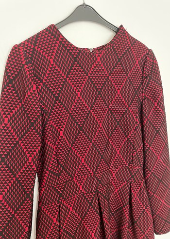 Bordo Ekose Desenli Uzun Kollu Uzun Elbise - Görsel 5