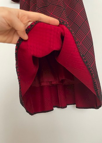 Bordo Ekose Desenli Uzun Kollu Uzun Elbise - Görsel 3