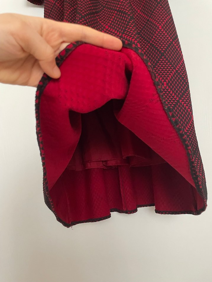 Bordo Ekose Desenli Uzun Kollu Uzun Elbise - Görsel 3