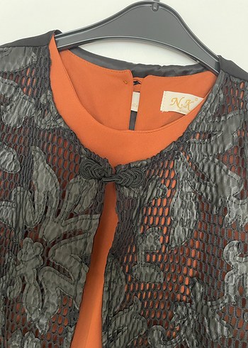 Uzun Kollu Nakışlı Kahverengi Kadın Elbise - Görsel 4