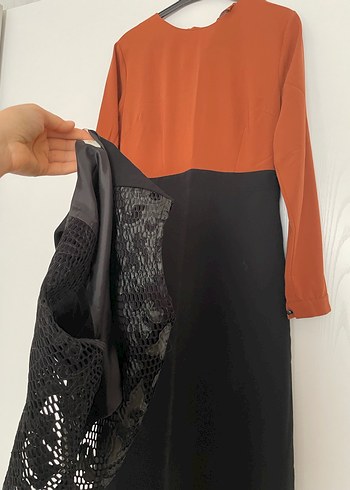 Uzun Kollu Nakışlı Kahverengi Kadın Elbise - Görsel 5