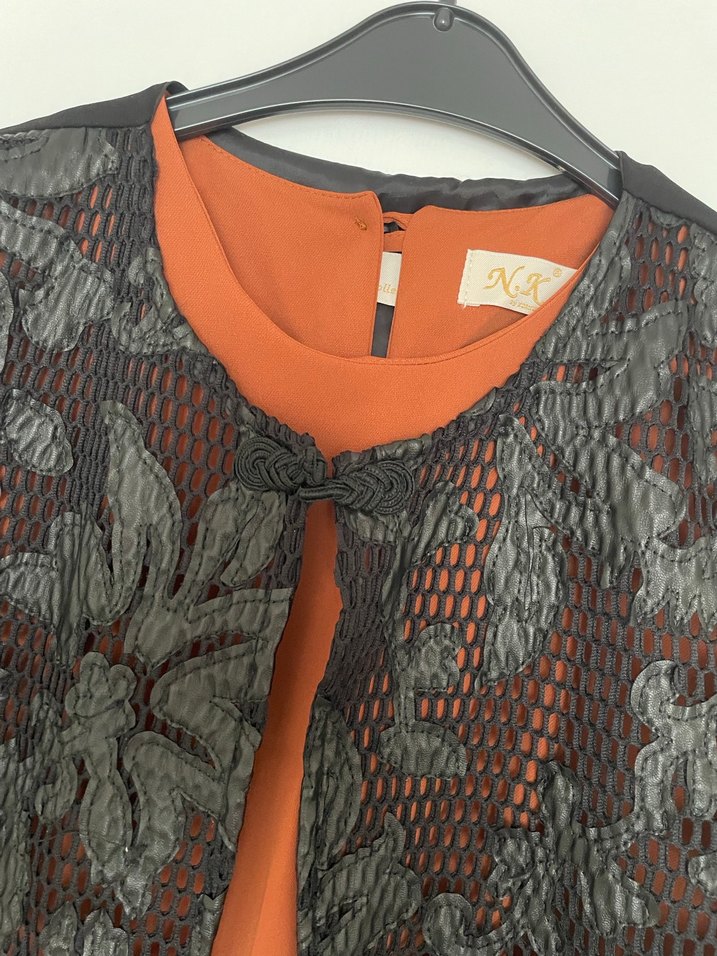 Uzun Kollu Nakışlı Kahverengi Kadın Elbise - Görsel 4