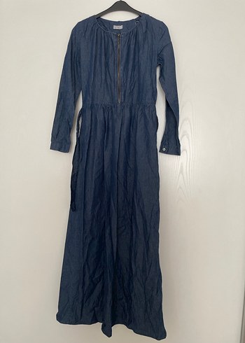 Mavi kot elbise - Görsel 3