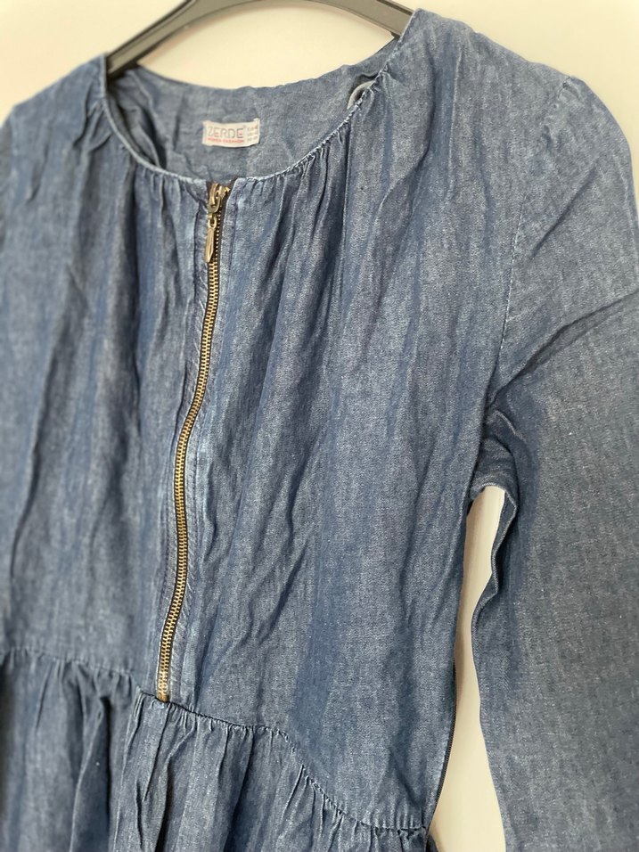 Mavi kot elbise - Görsel 4