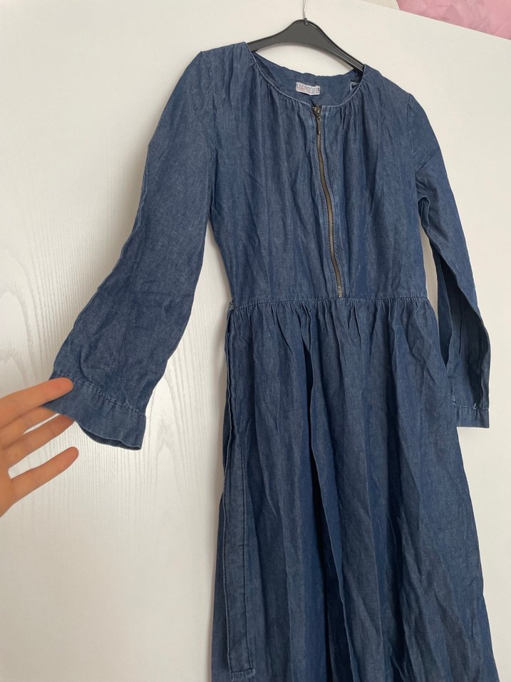 Mavi kot elbise - Görsel 2