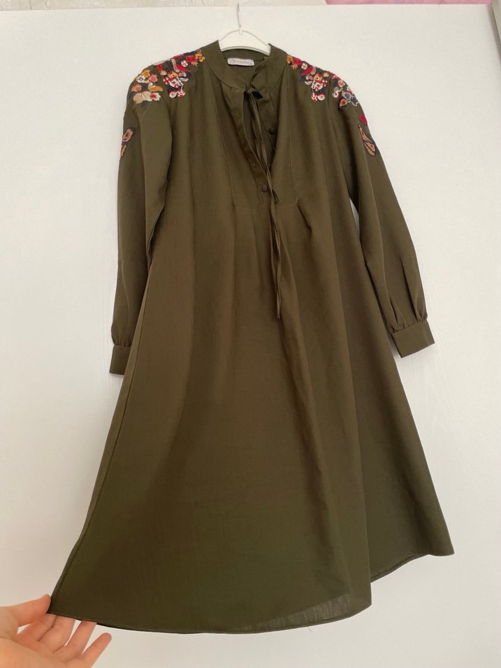 Nakışlı Uzun Kollu Haki Bohem Tunik ve hamile tunik - Görsel 4