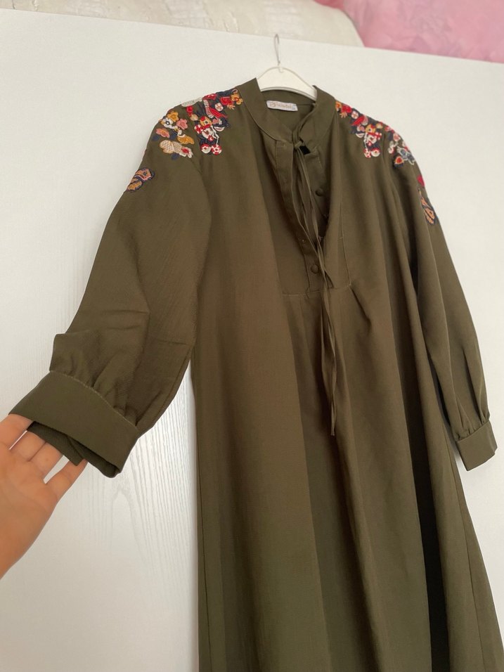 Nakışlı Uzun Kollu Haki Bohem Tunik ve hamile tunik - Görsel 3