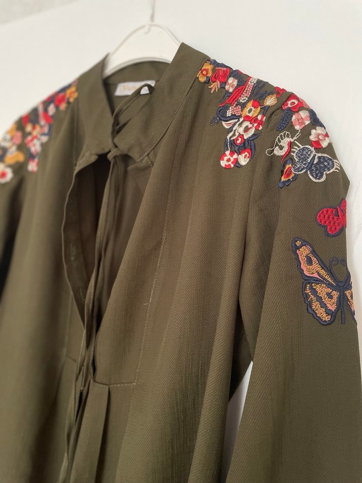 Nakışlı Uzun Kollu Haki Bohem Tunik ve hamile tunik - Görsel 2