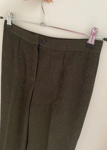 Kadın Kahverengi Keten Pilili Kumaş Pantolon - Görsel 4