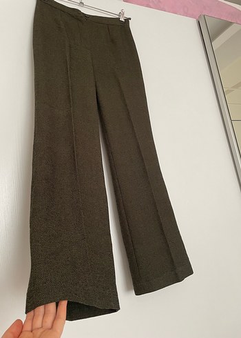 Kadın Kahverengi Keten Pilili Kumaş Pantolon - Görsel 2