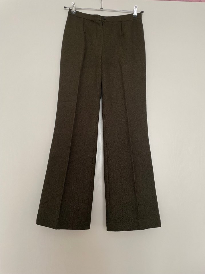 Kadın Kahverengi Keten Pilili Kumaş Pantolon - Görsel 3