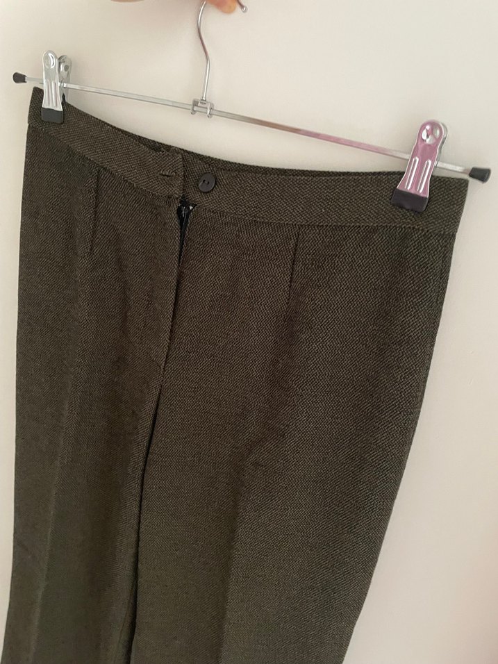 Kadın Kahverengi Keten Pilili Kumaş Pantolon - Görsel 4