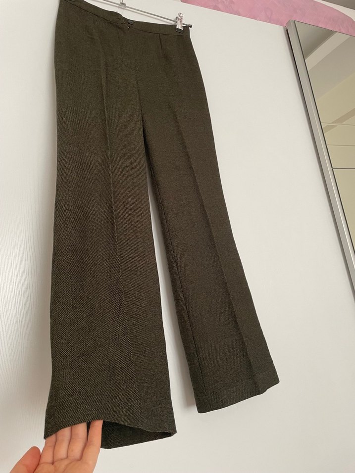 Kadın Kahverengi Keten Pilili Kumaş Pantolon - Görsel 2